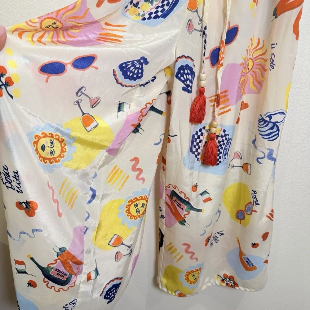Women's M Strapless Pant Jumpsuit Graphic Italian Riviera Sun Motif Multicolor - Picture 8 of 12